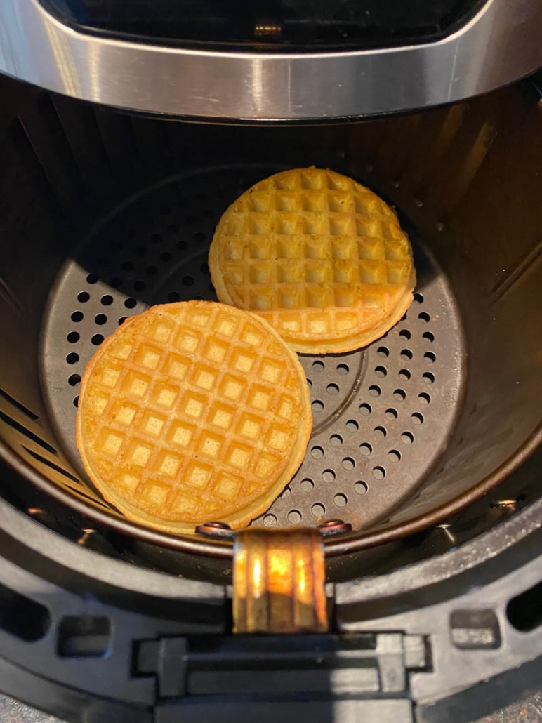 toasted waffles in air fryer basket 