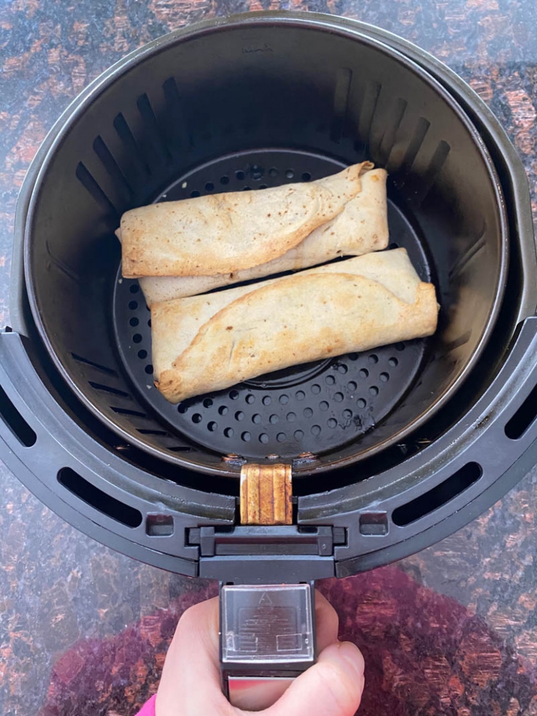 baking 2 frozen burritos in the air fryer basket 