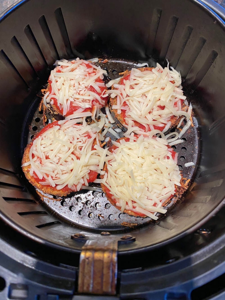 making eggplant parm in the air fryer basket 