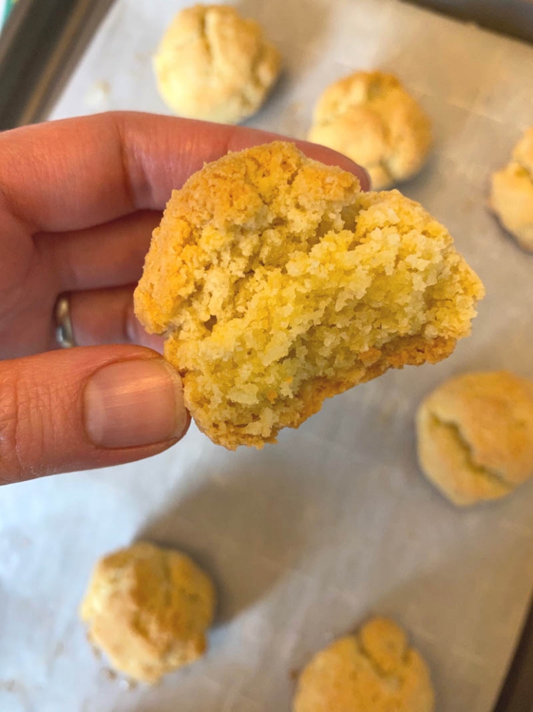 a bite of a low carb biscuit