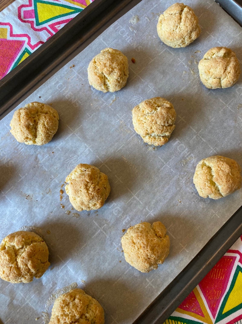 baking dairy free keto biscuits on a baking pan 