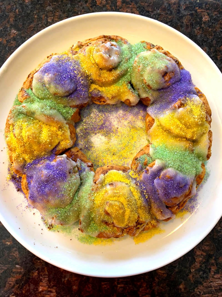 Air Fryer Mardi Gras King Cake With Canned Cinnamon Rolls