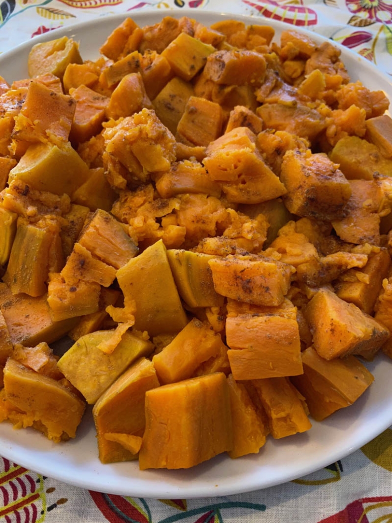 A plate of seasoned sweet potatoes 