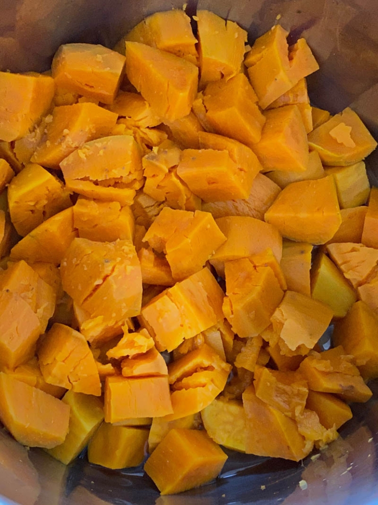 Steamed cubed sweet potatoes in the Instant Pot 