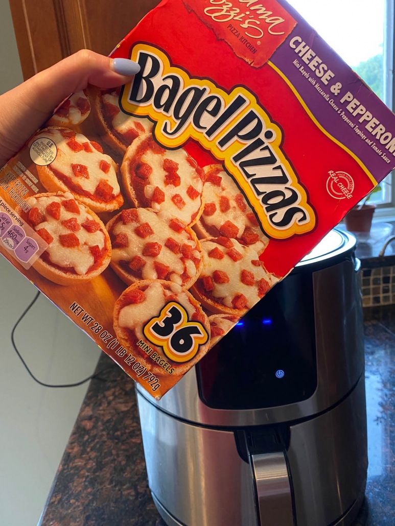 a box of frozen pizza bagel bites