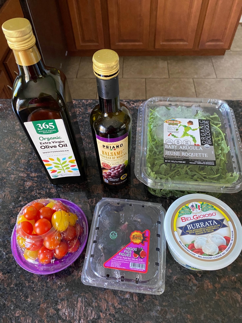 ingredients needed to make arugula and burrata salad 