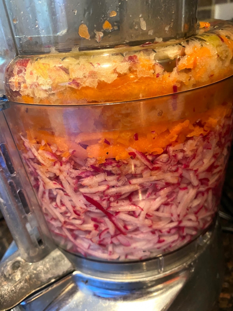 chopping veggies for slaw 