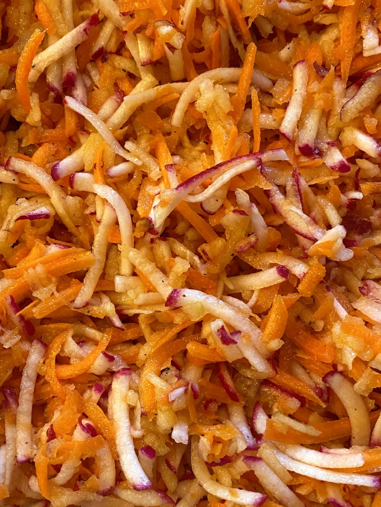 shredded carrots, radishes and apples
