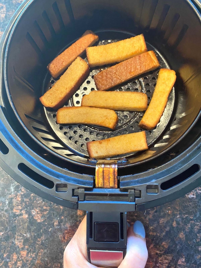french toast sticks cooking in air fryer