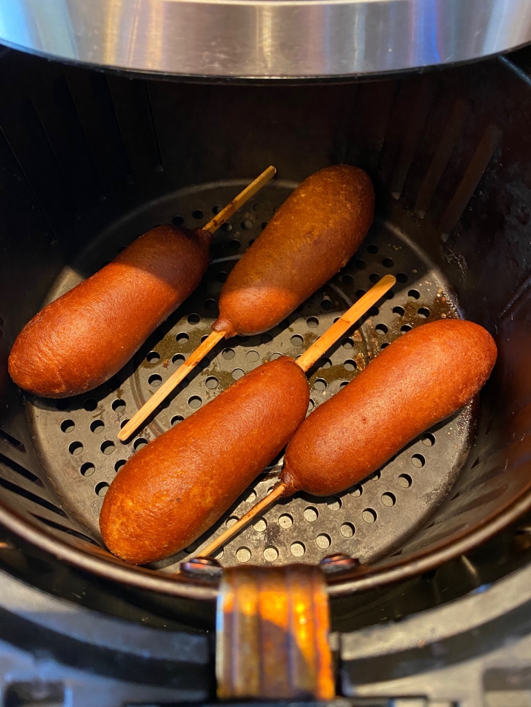 cooking pancake sausage on a stick in the air fryer 