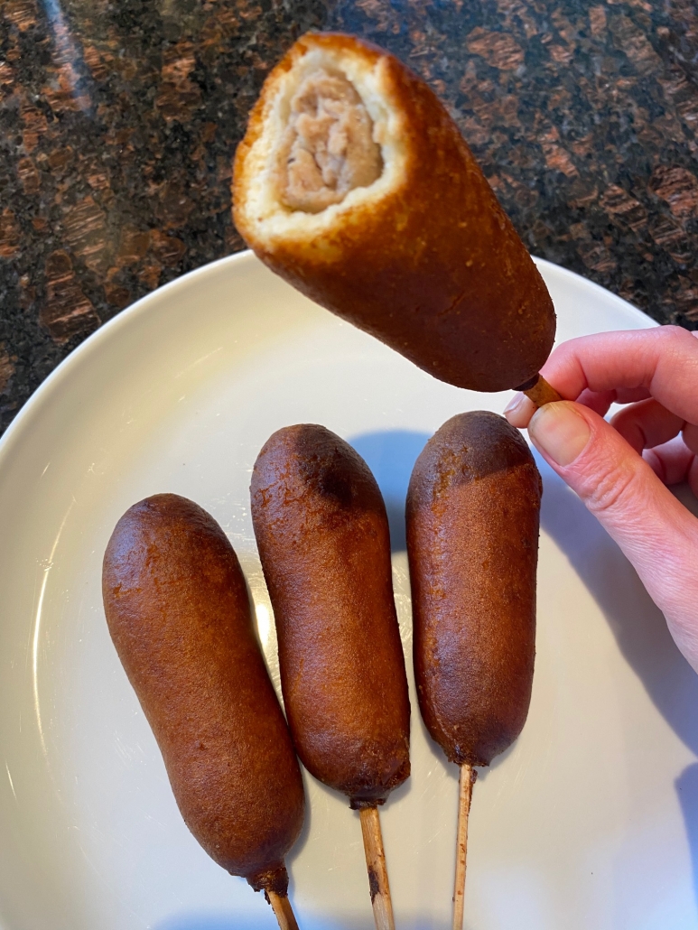 eating jimmy dean pancake sausage corn dogs