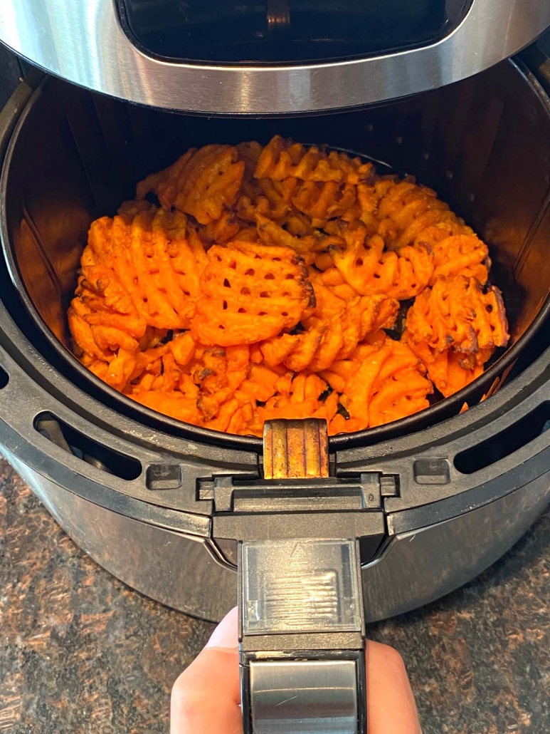 sweet potato waffle cut fries in air fryer basket