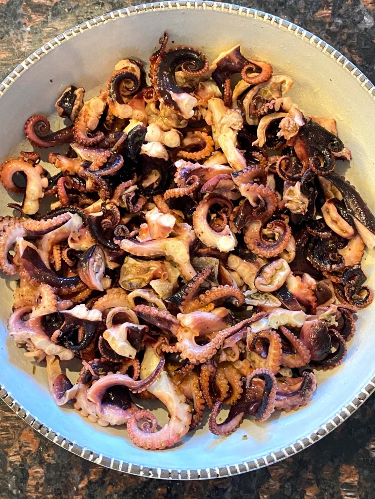 baby octopus grilled in bowl