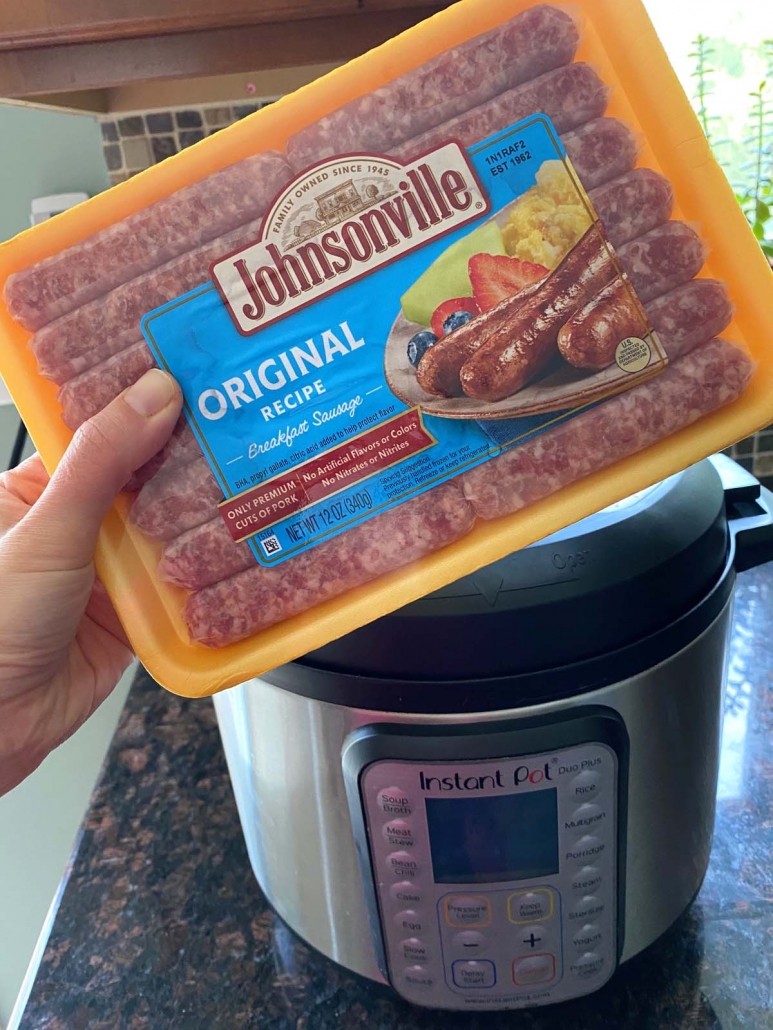 package of sausages in front of instant pot