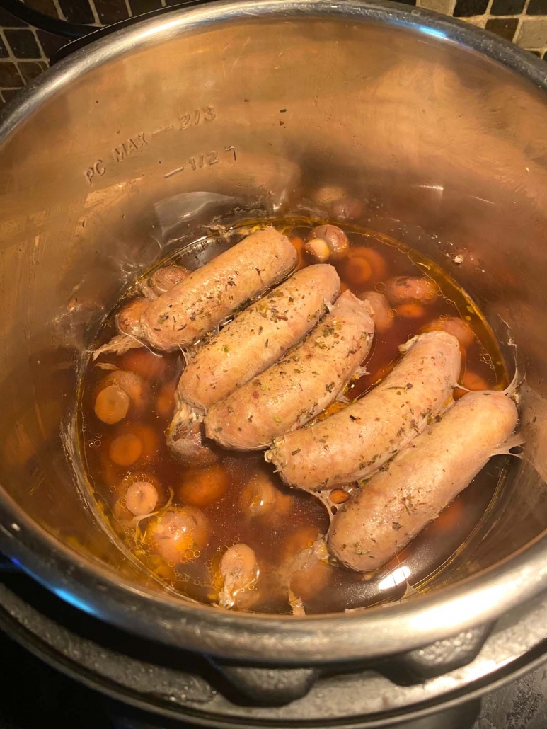 Instant pot sausages and mushrooms cooked