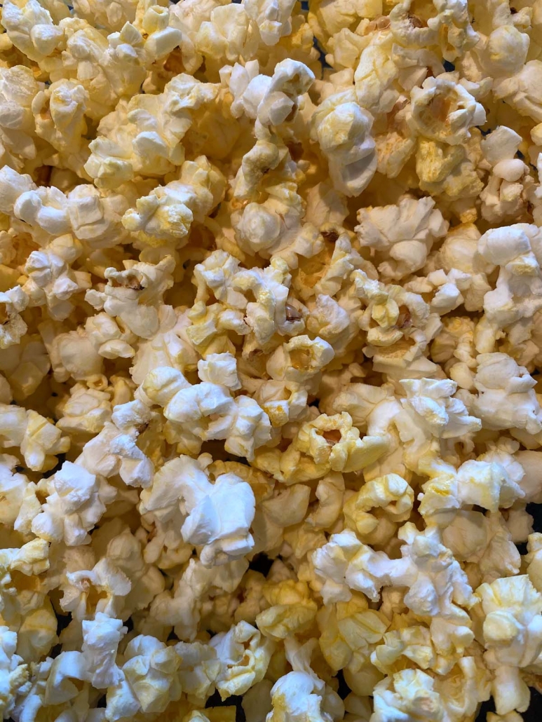 close up of popped popcorn