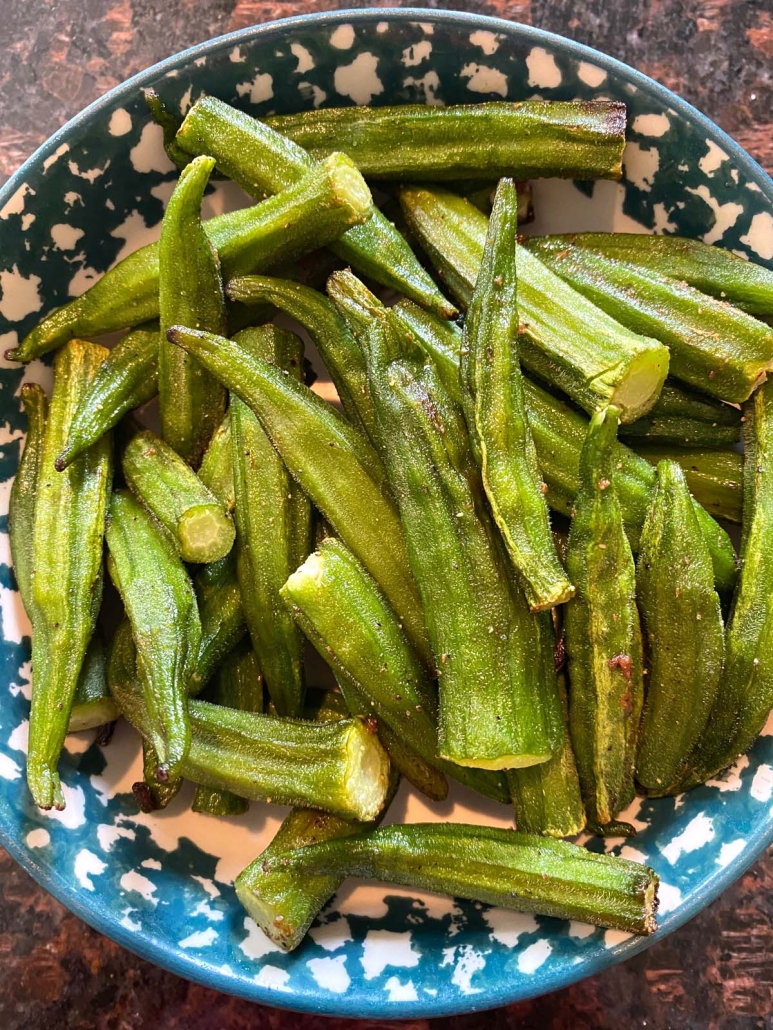 close up of okra in a bowl