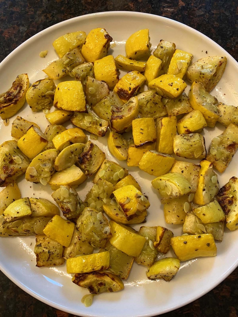 air-fried yellow summer squash on a plate 