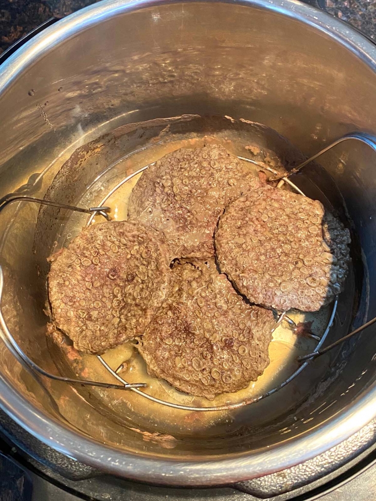 cooked burger patties in the instant pot