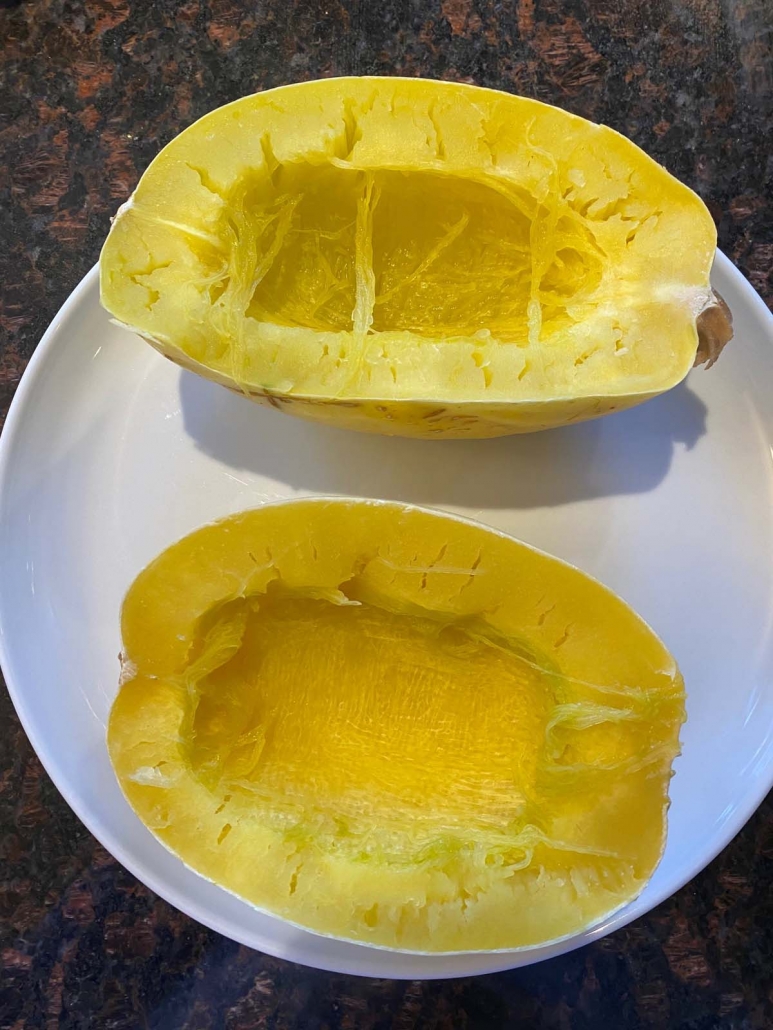 cut open spaghetti squash halves