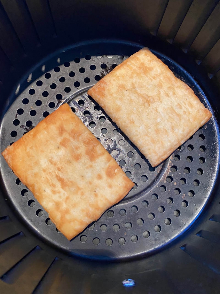 close up of toaster strudel in the air fryer