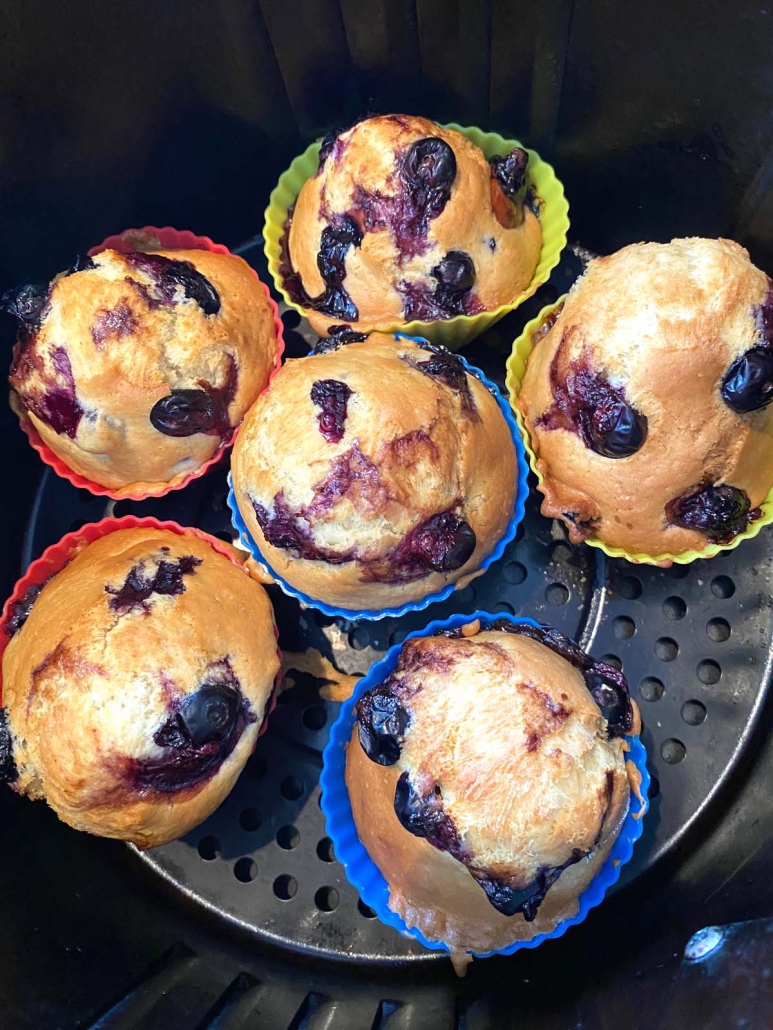 closeup of blueberry muffins in the air fryer