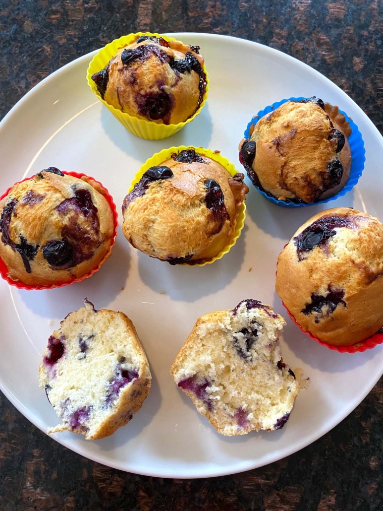 air fried blueberry muffins on a plate