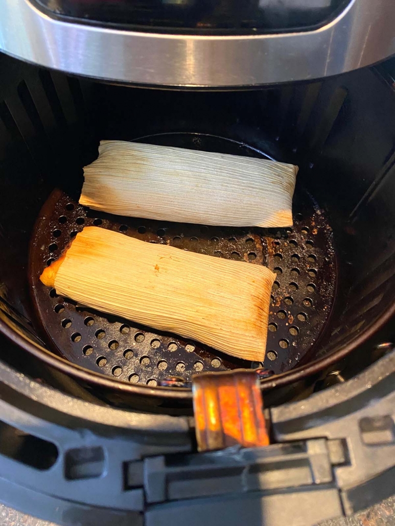 two beef tamales in the air fryer