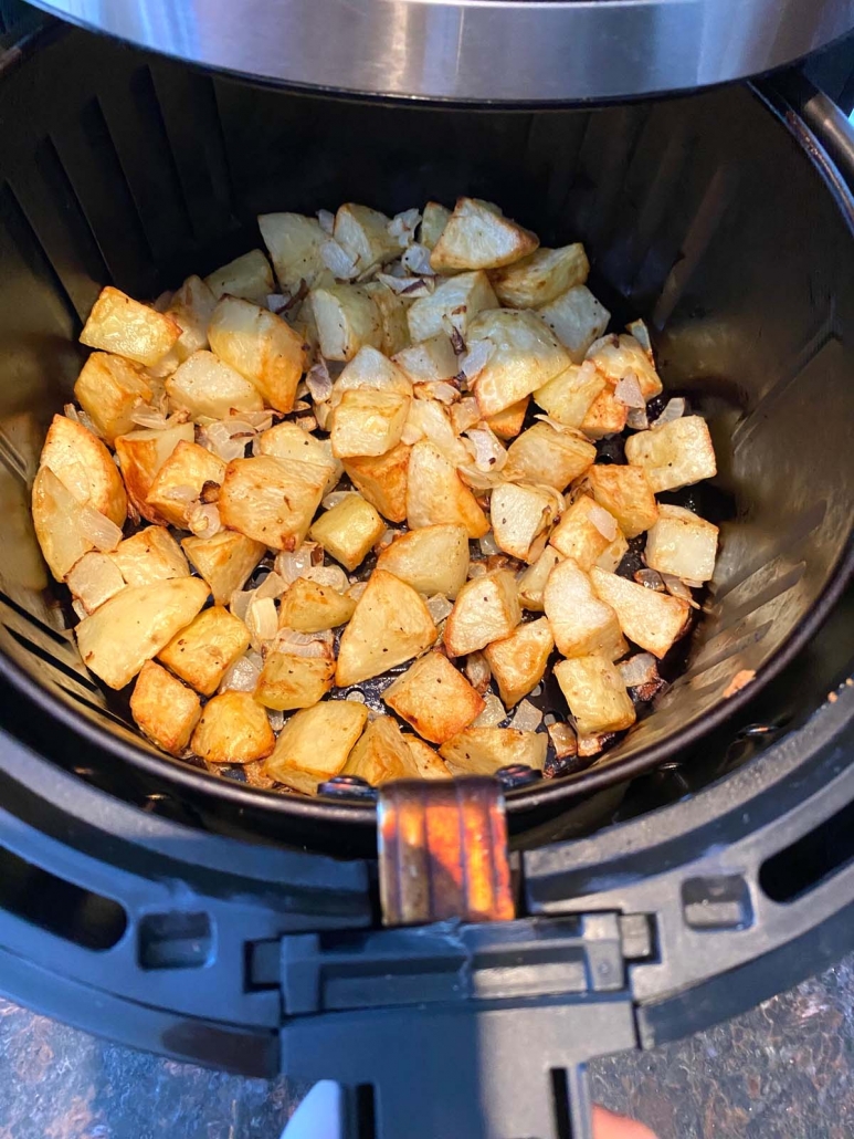 diced potatoes and onions in the air fryer