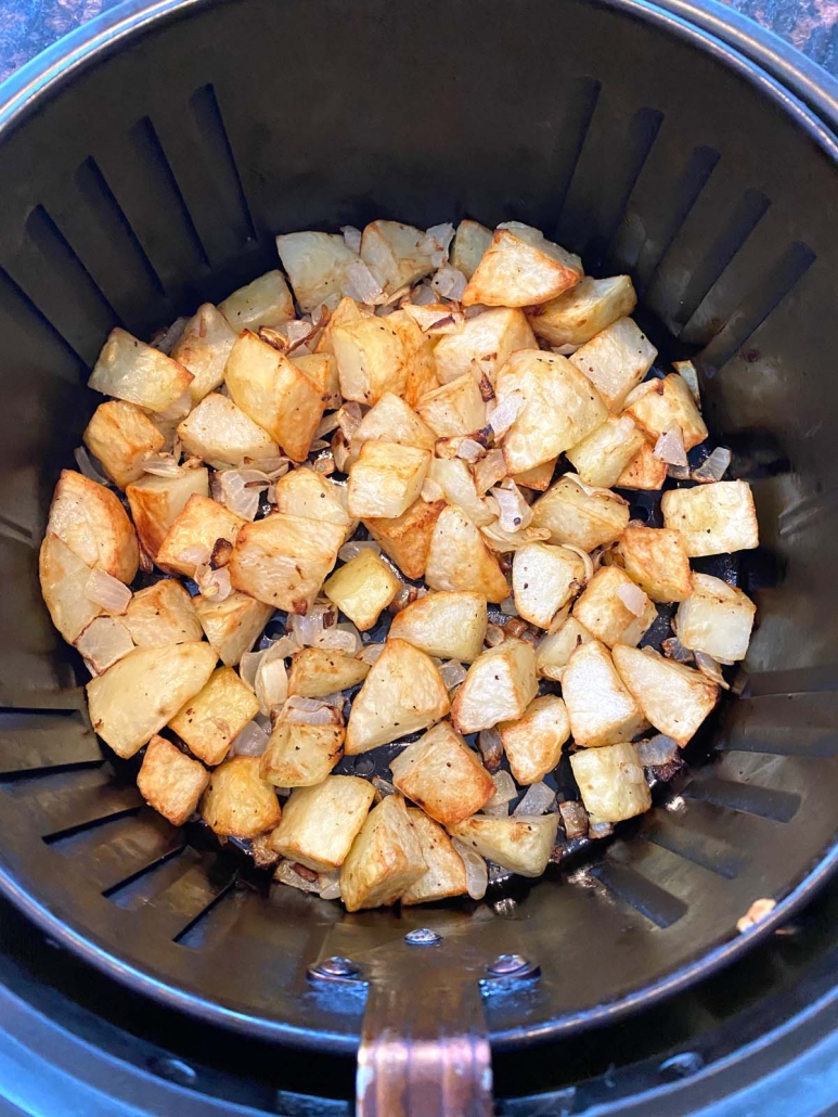 diced potatoes and onions in the air fryer