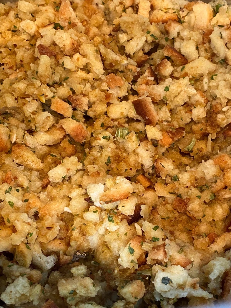 close up of stove top turkey stuffing