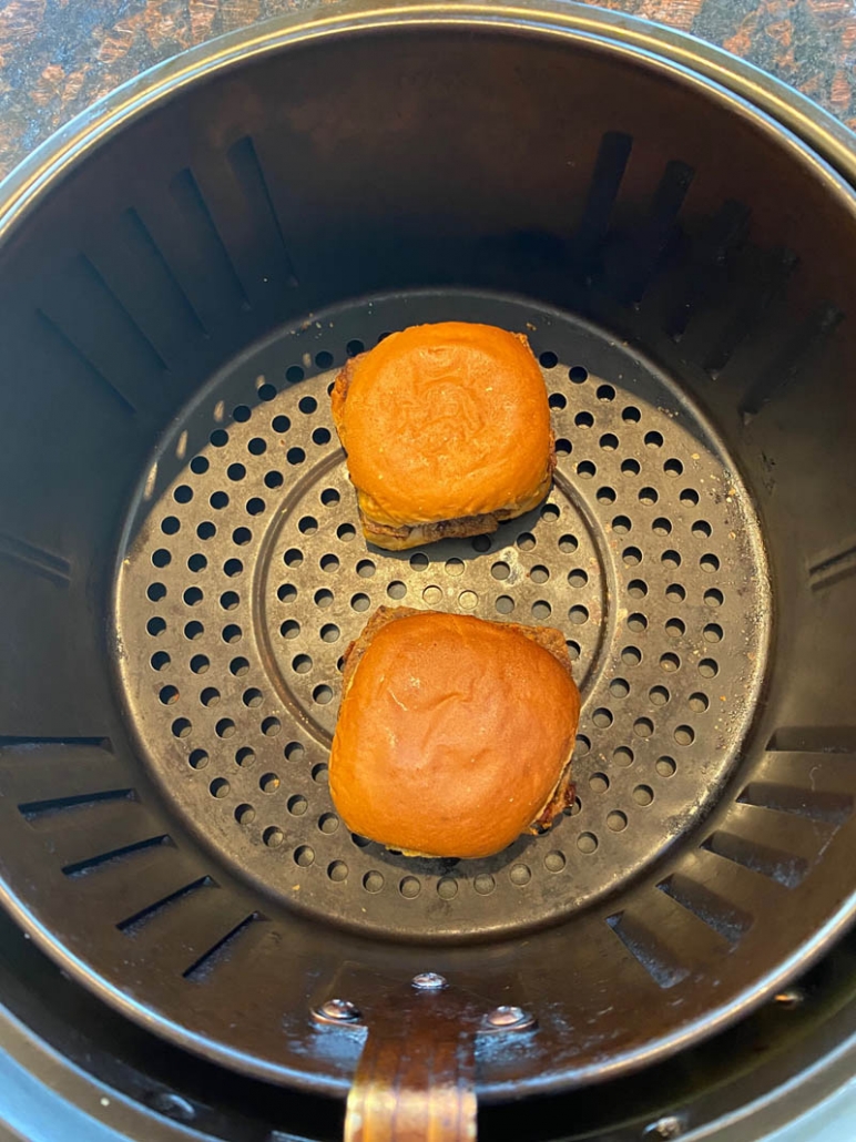 white castle sliders being cooked in the air fryer