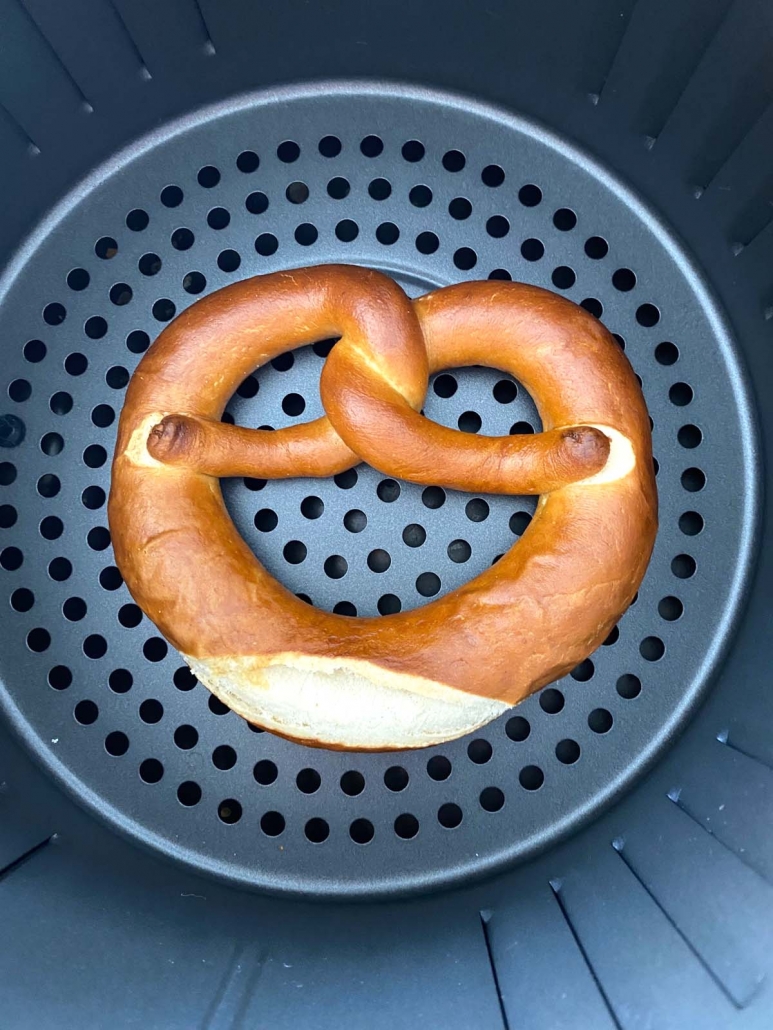 close up of soft pretzel cooked in the air fryer