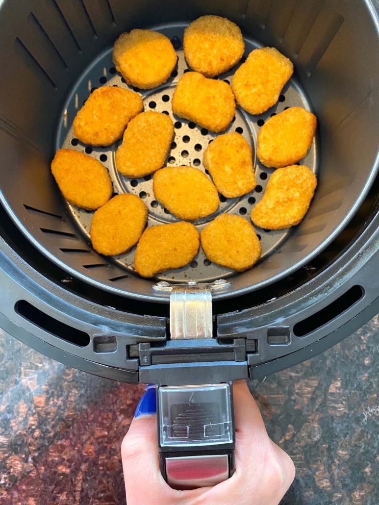 plant-based chicken nuggets in air fryer basket