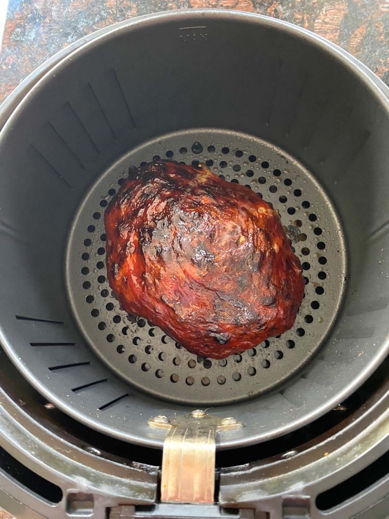 meatloaf being cooked in the air fryer