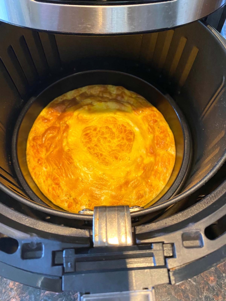 air fried omelette inside the air fryer basket