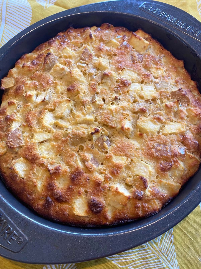 apple cake made with almond flour cooked in a cake pan