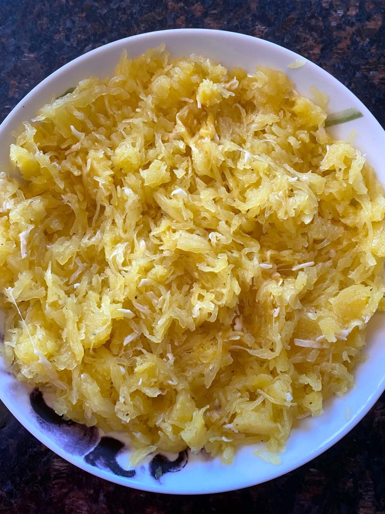 shredded spaghetti squash strands on a plate