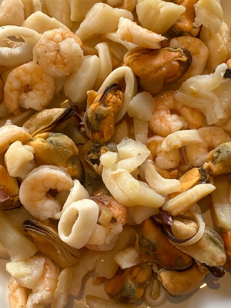 close up of cooked seafood medley