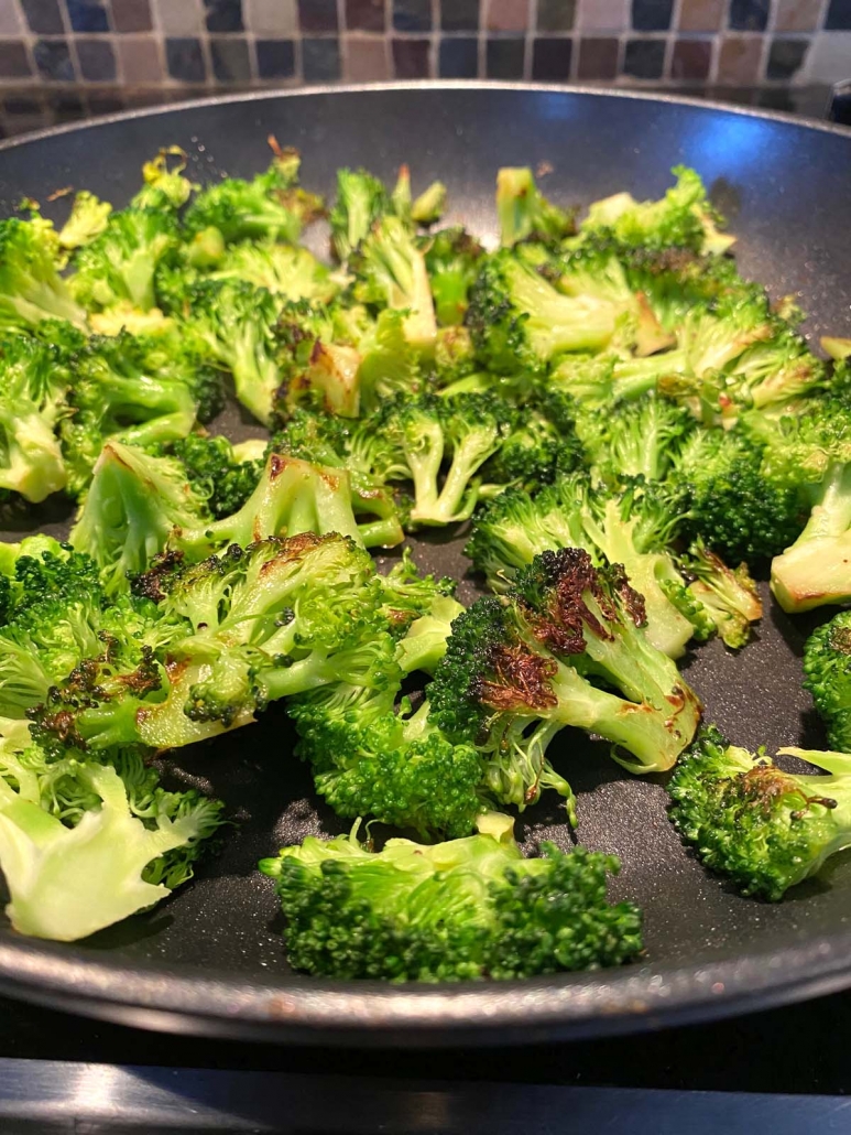 chopped broccoli in a pan