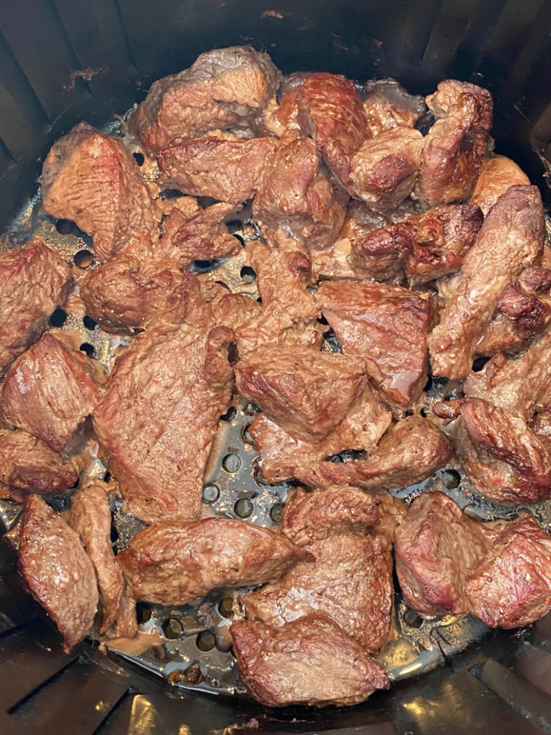 close up of air fried steak bites