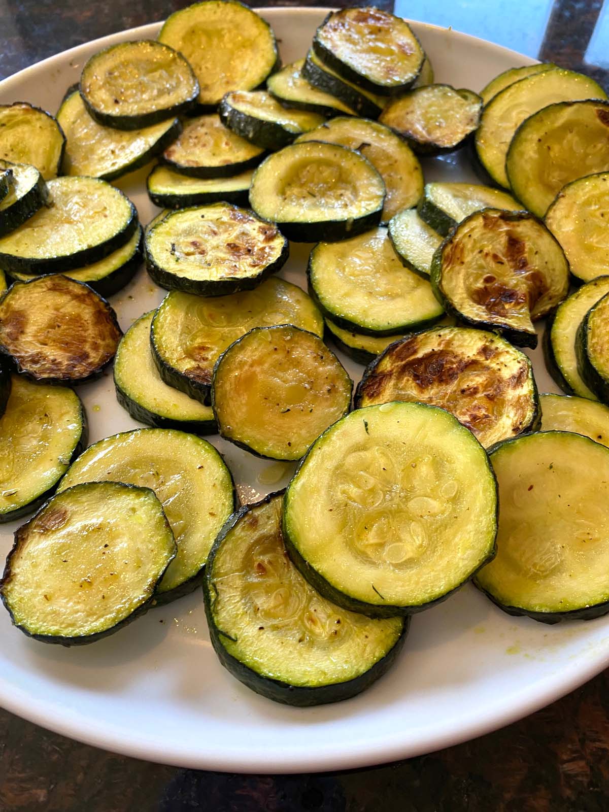 Air fried roasted zucchini slices.