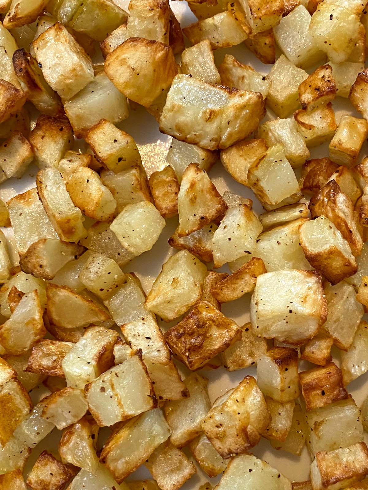 Air fried diced potatoes.