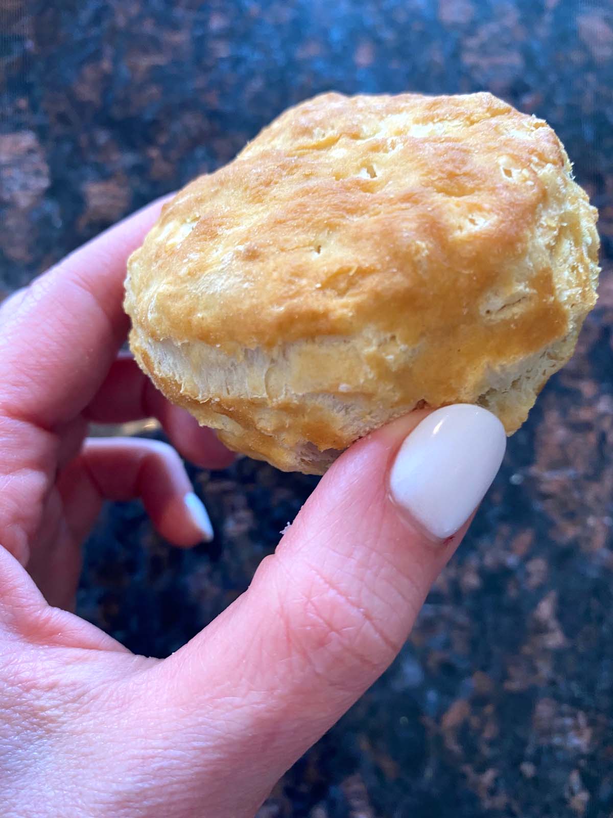 An up close look at a cooked biscuit.