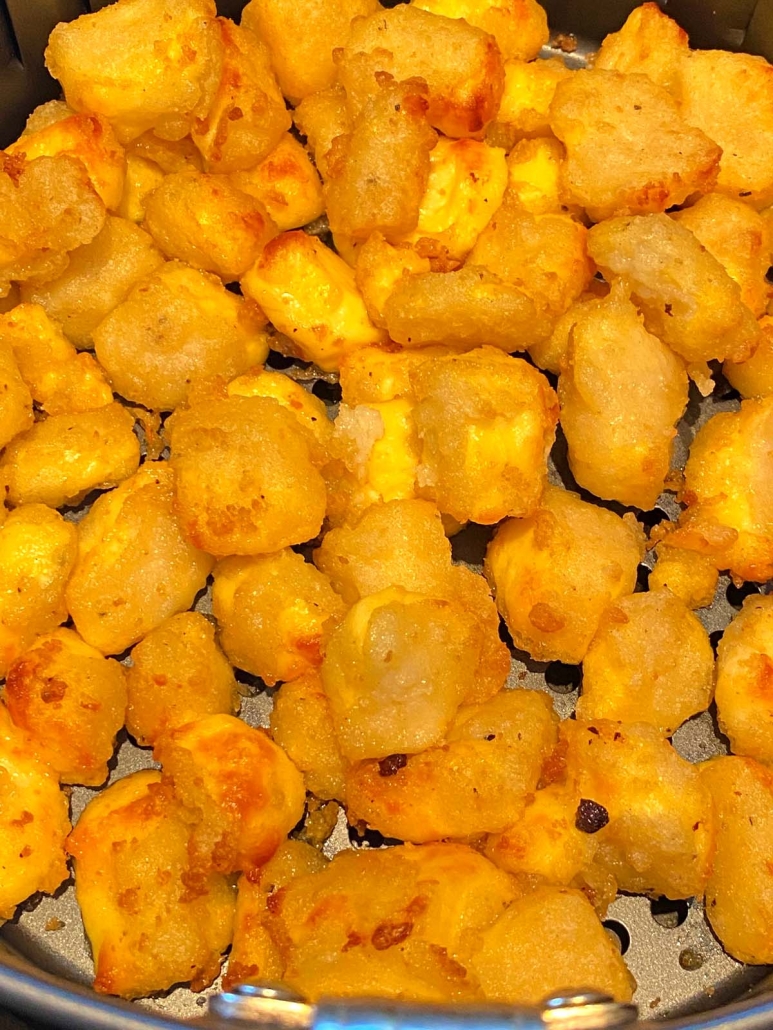 close-up of cooked cheese curds