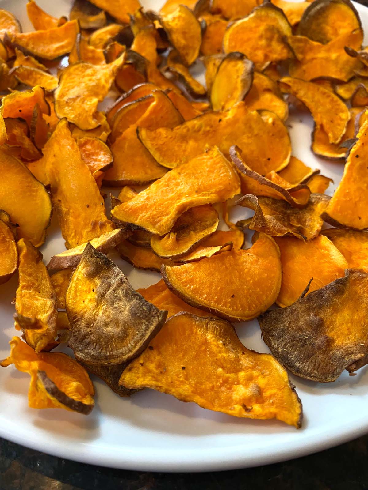 Air fried sweet potato chips.