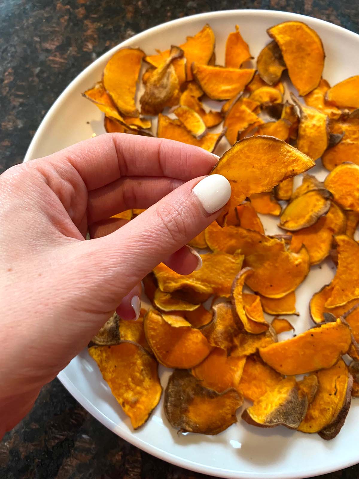 Air fried sweet potato chips.