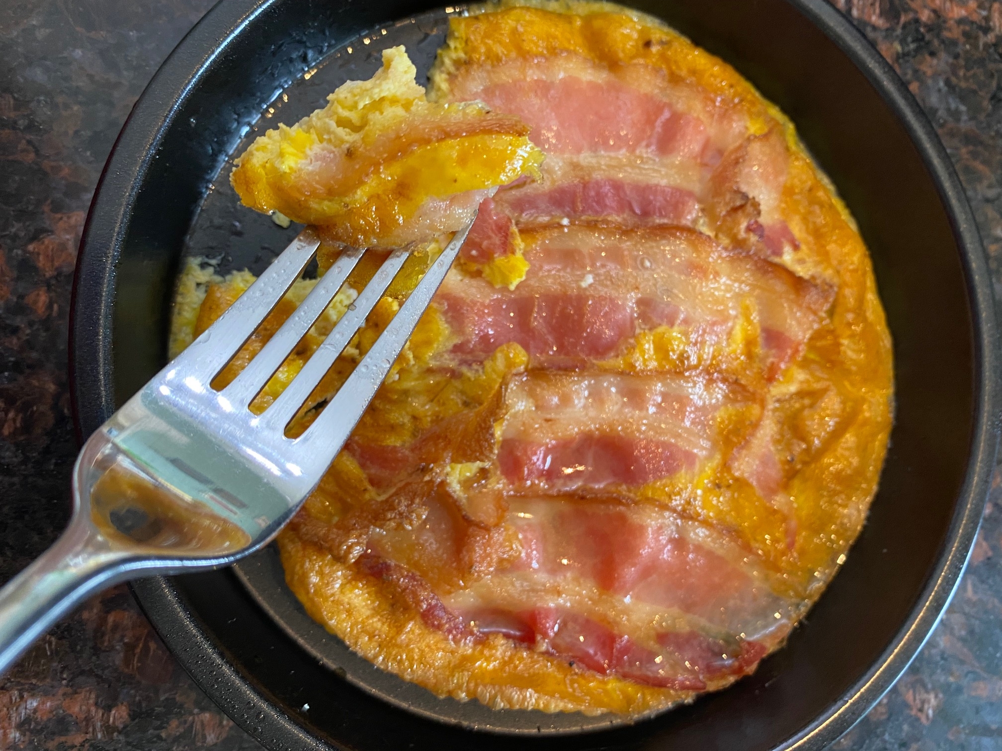 Cooked bacon and eggs in the air fryer.