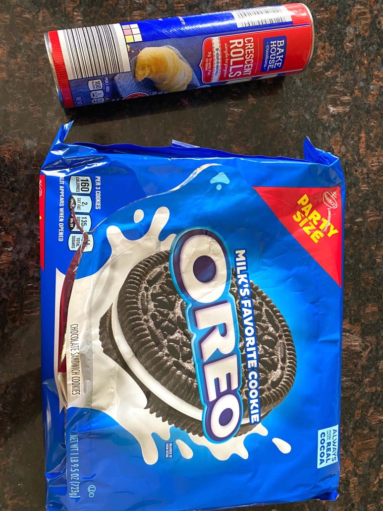 package of crescent rolls and package of oreos