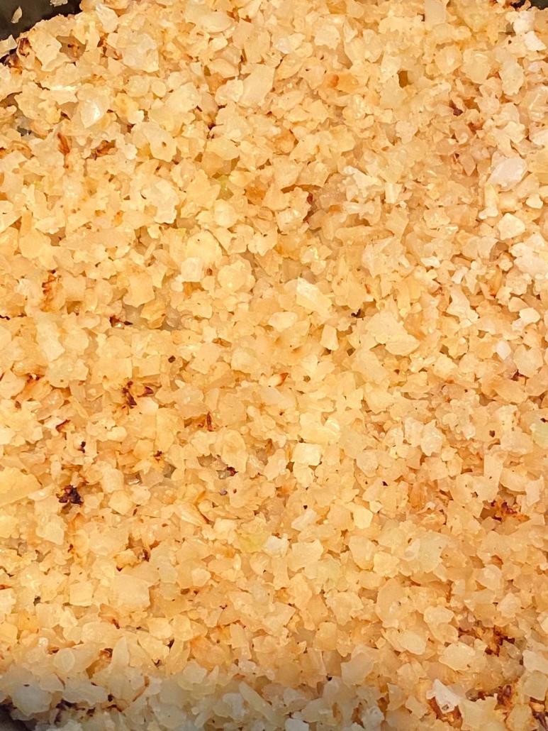 close-up of cooked cauliflower rice